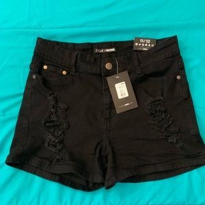 Distressed Black Denim Shorts